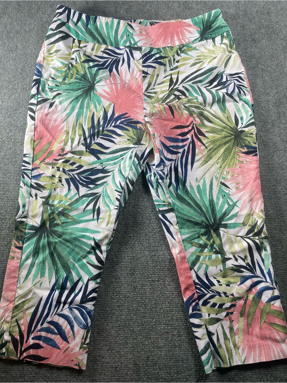 Charlie Paige Tropical Leaf Pull On Capri Leggings - Pink, Green, Navy